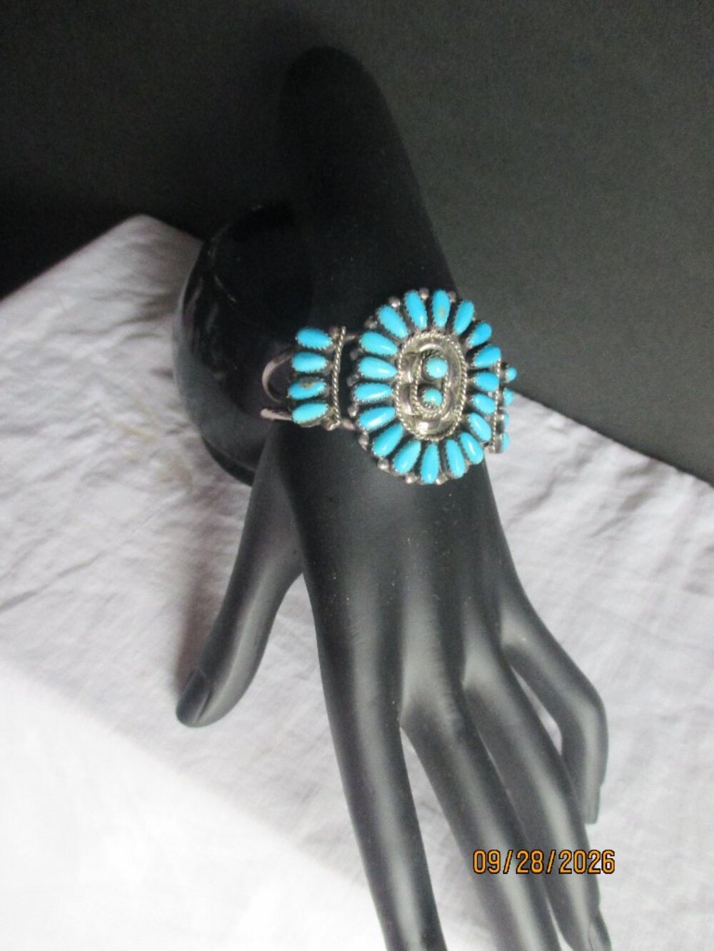 NAVAJO TURQUOISE CUFF BRACELET/SIGNED P JONES/STERLING SILVER